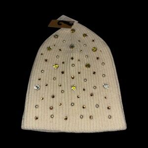 Embellished Cream Beanie